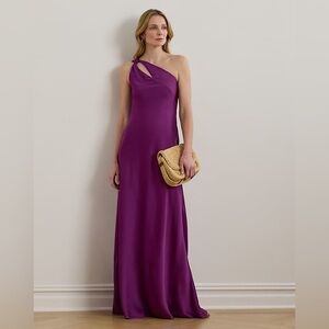 Lauren Ralph Lauren Cutout Charmeuse One-Shoulder Gown Purple Dawn